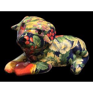 Vtg Joan Baker Designs Floral Decoupage Porcelain Puppy Figurine  8"x4"x4"